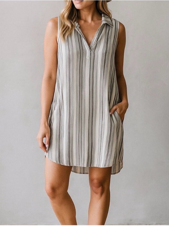 cloth & stone Dresses & Skirts - cloth & stone Anthropologie Gray and White Striped Collared Dress